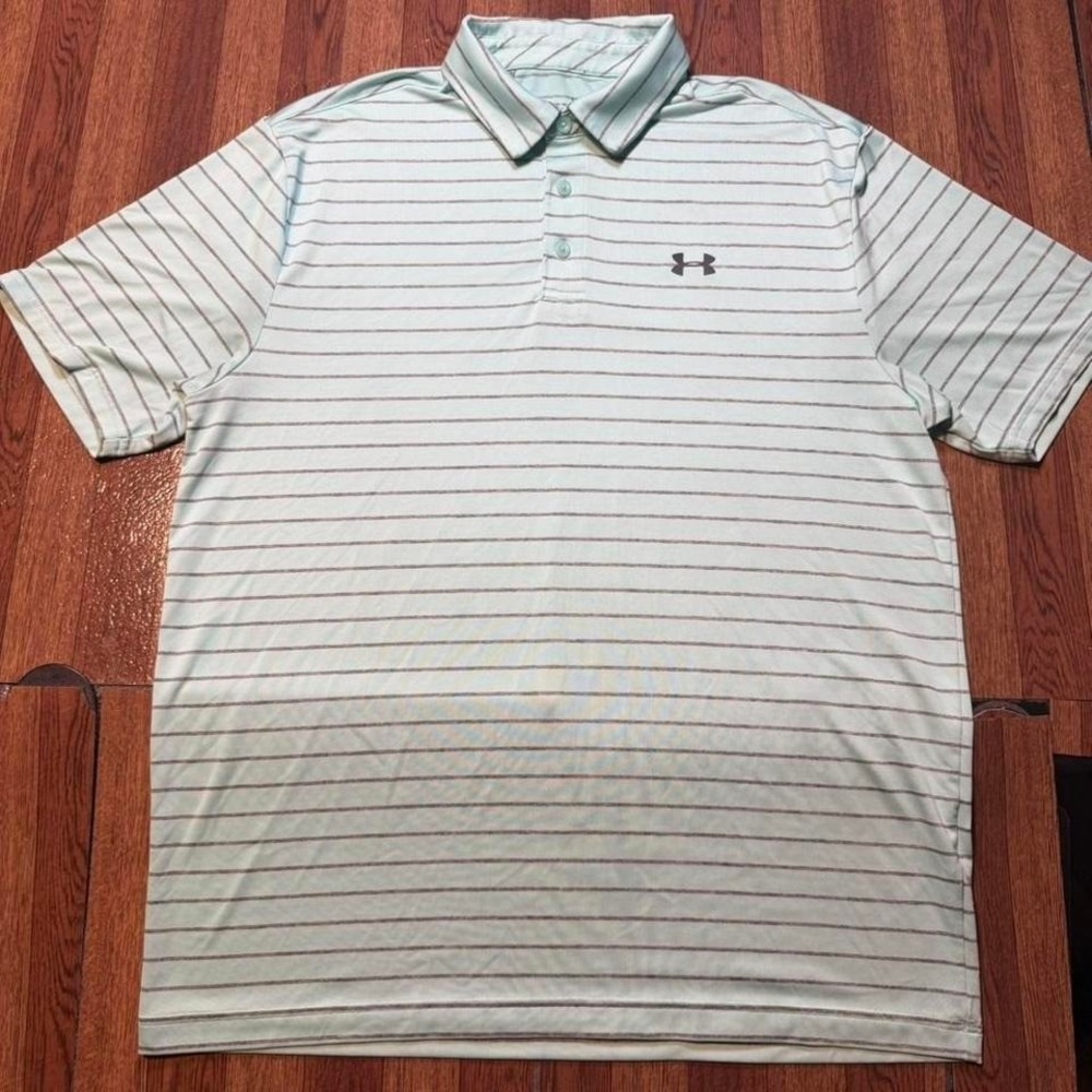 Under Armour Blue Striped Heat Tech Retro Sportswear Golf Polo Shirt Large‎